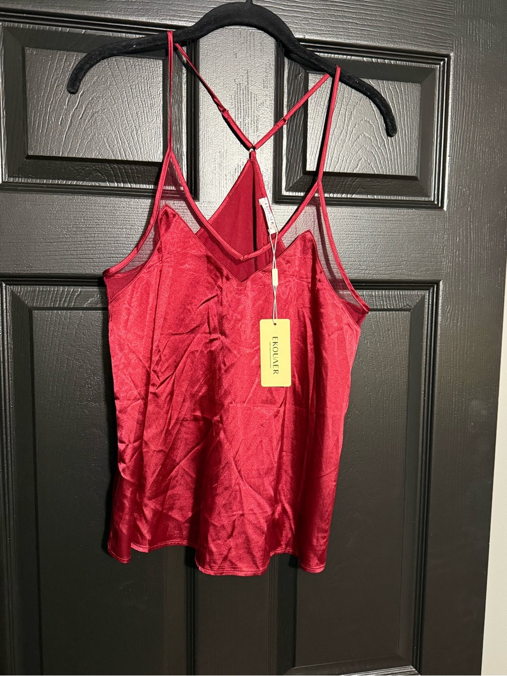 Satin V‑Neck Camisole Tank in Deep Red